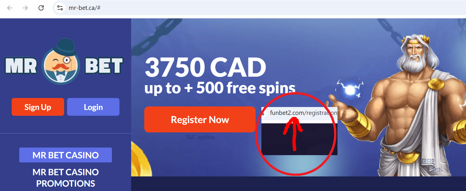 mr-bet.ca is an illegal Mr Bet Casino impersonator